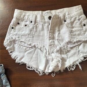 One Teaspoon White Frayed Jean Shorts
